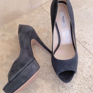 PRADA Grey Suede Platform Pumps